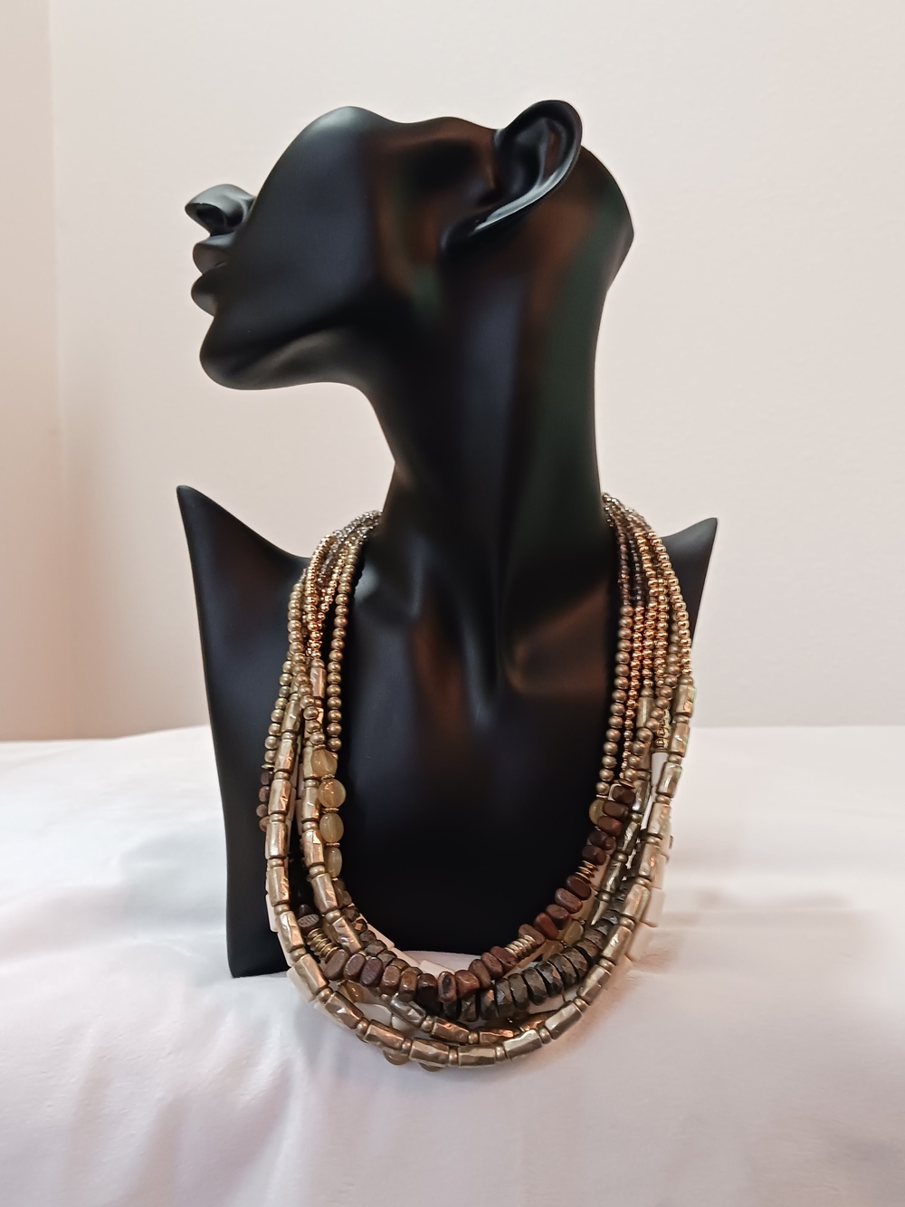 Chico's Layered Bead Necklace in Brown and Gold Tones